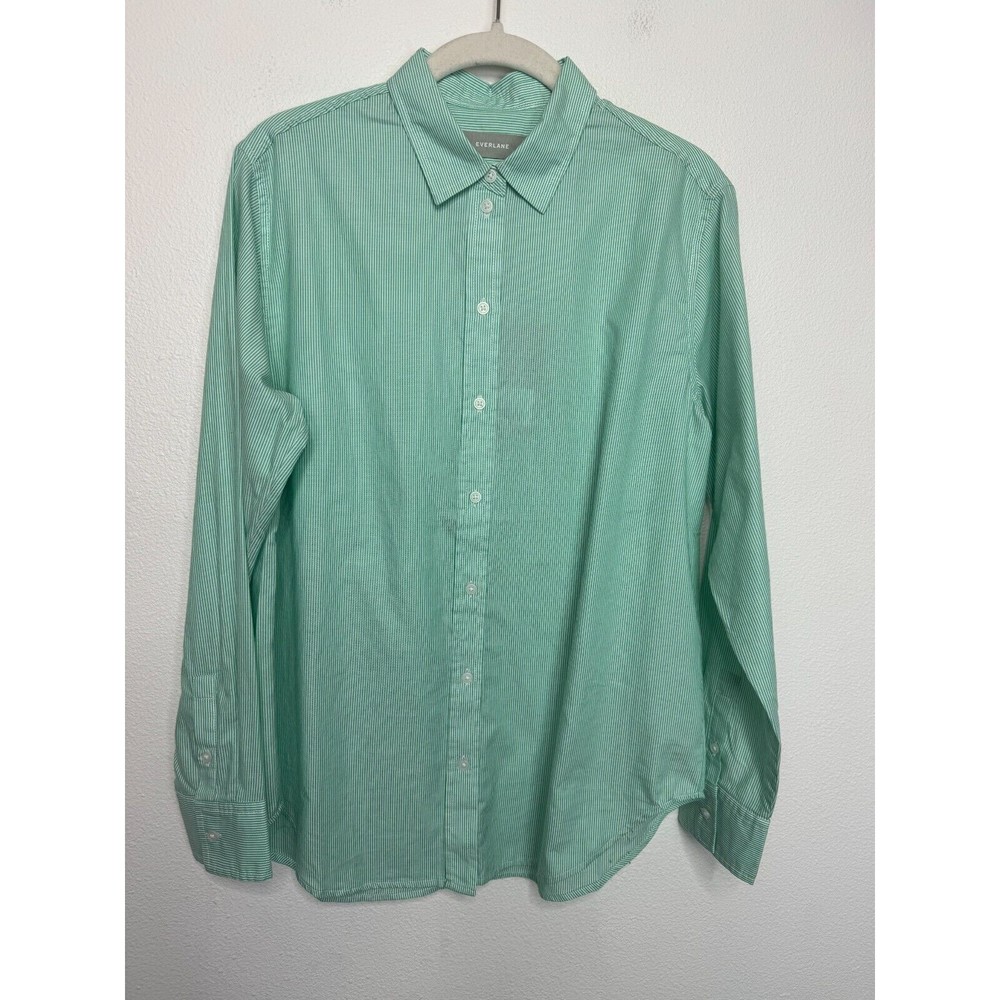 Everlane Size 4 Button Down Pinstripe Shirt Mint Green Oversized Cotton NWT